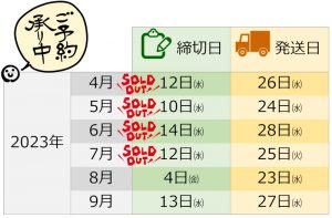 受注生産スケジュール2023年8月